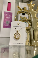 Pingente Alfabeto Letra G - Dourado - Cristal Howlita Branca