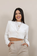 Blazer cropped em alfaiataria Branco